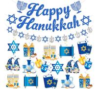 Biswiter Decorazioni Hanukkah, la decorazione Hanukkah NO-DIY include banner Hanukkah felice e decorazioni Chanukah da appendere, decorazioni Happy Hannukah per decorazioni interne ed esterne Hanukkah
