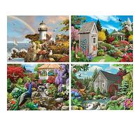 Bit and Pieces - Set di 4 (4) Multipack 1000 puzzle per adulti - Ogni puzzle misura 50,8 x 68,6 cm - 1000 pezzi Garden Country Mill Divine Light Pavone dell'artista Alan Giana