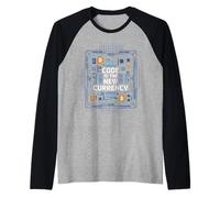 Bitcoin Crypto Code è la Nuova Blockchain di valuta Maglia con Maniche Raglan