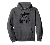 Bite Me: Attacco di squalo feroce per Gli Appassionati dell'Oceano Felpa con Cappuccio, Unisex per Adulti, Grigio Scuro, L