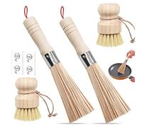 BITEFU 4 STK Wok Bürste Bambus Set,Bambus Handflächenbürste, Pilzbürste, Wok mit Schnur Bürste für Reinigung von Töpfen, Pfannen, Tellern und Besteck mit 4 Haken(Zwei Stile)
