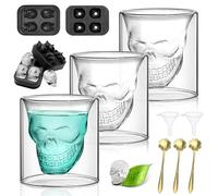BITEFU Set di 10 bicchieri da caffè a doppia parete, la confezione include 3 bicchieri con teschio, 2 stampi per cubetti di ghiaccio 3D, 3 cucchiai dorati cosmo, 2 imbuti