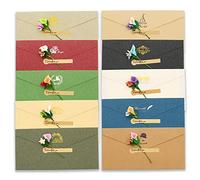 BITEYI Buste di Carta Kraft Vintage da 10 pezzi con Biglietti di Auguri Fiori Secchi Fatti a Mano e Adesivi,Cartoline per Inviti Festa di Compleanno,Matrimonio,Festa di Natale (Multicolore)