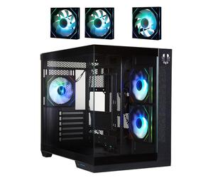 BitFenix Triton - Case da gioco per PC a doppia camera, in vetro temperato panoramico, connessione inversa, compatibile con scheda madre mATX, 3 ventole Infinity Mirroring ARGB (2 retromarcia), 360 mm