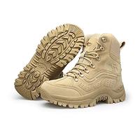 Bititger - Stivali outdoor da uomo, impermeabili, in pelle, con cerniera, stivali militari, Beige (516beige), 45 EU