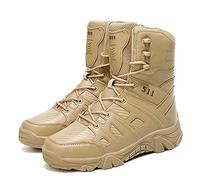 Bititger - Stivali outdoor da uomo, impermeabili, in pelle, con cerniera, stivali militari, Beige (67 sabbia), 43 EU