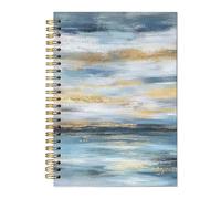 BitKan Taccuino a spirale con copertina rigida blu, bianco e oro, stile bohémien, diario astratto oceano costiero, diario moderno di metà secolo, quaderno minimalista contemporaneo blu oceano, 14 x 20