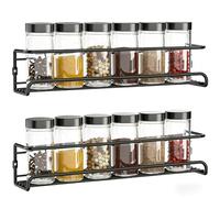 Bitone Portaspezie a 2 ripiani, da appendere, in acciaio inox, montaggio a parete, con adesivi e viti, mensola per dispensa da cucina per spezie e condimenti, barattoli (nero)