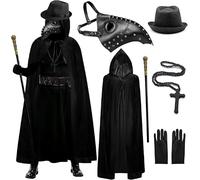 BITOWO Costume da medico della peste per Halloween, da uomo e donna, mantello da medico della peste, con maschera da medici della peste, cappello e guanto, accessori The Crow steampunk Plage Dr