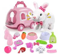 BITOYO Coniglio Giocattolo Peluche per Bambini Animale Domestico Interattivo Coniglio Elettrico Che Salta Con Suoni, Coniglio Di Peluche Con Kit Cura e Gioco Per Bambine Di 3, 4, 5, 6 Anni