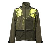 BITRABI Giacca da Caccia Jaguar, Verde Militare con Dettagli Giallo Fluo, Tessuto Impermeabile, con Cappuccio Staccabile e Tasche Multiple (XL)