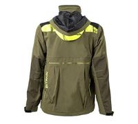 BITRABI Giacca da Caccia Jaguar, Verde Militare con Dettagli Giallo Fluo, Tessuto Impermeabile, con Cappuccio Staccabile e Tasche Multiple (XXL)