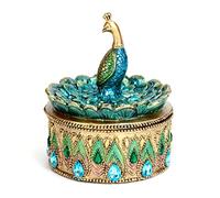 Bits and Pieces - Peacock Keepsake Box - Peacock Art - Golden Jewelry Box