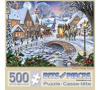 Bits and Pieces - Puzzle da 500 pezzi per adulti 45,7 x 61 cm - Flusso invernale del villaggio - 500 pezzi di puzzle per feste stagionali della città nevosa piazza del ciottolo puzzle dell'artista Steve Crisp
