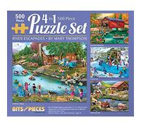 Bits and Pieces - River Escapades Multipack 4-in-1 Puzzle Set 500 pezzi Puzzle per adulti - Ogni puzzle misura 46 cm x 61 cm- Country Water Scene puzzle dell'artista Mary Thompson