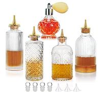 Bitter Bottiglia per Cocktail Confezione da 5 Bottiglie Atomizzatore Spray Vetro con Dash Cap Bottiglie Amaro Bottiglie Bitter Vetro Vintage per Bartender Home Bar Cocktail Whisky Bevande Miste
