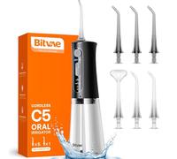 Bitvae - Pulitore elettrico senza fili, 3 modalità e 5 intensità, vincitore del test per irrigatore orale con 6 punte per getto, Nero