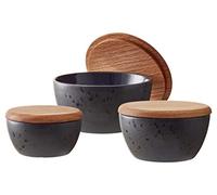 BITZ Set di 3 ciotole con coperchio in legno di quercia, diametro 10, 12 e 14 cm, nero/blu scuro