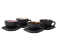 Bitz Tazza con Piattino - Set di 4 Pezzi - Nero/ambra