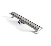 Biubiubath Canalina per doccia, 60 cm, doppio lato, in acciaio inox, piatta, sifone con antiodore e filtro per capelli, scarico per doccia, scarico a pavimento per bagno, set completo con fissaggio a
