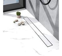 Biubiubath Canalina per doccia in acciaio inox, 110 cm, sifone con tappo antiodore, scolapasta per capelli, due tipi di montaggio: anteriore e posteriore, set completo con fissaggio a pavimento