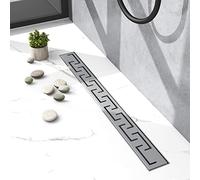 Biubiubath Canalina per doccia in acciaio inox, 70 cm, sifone con tappo antiodore, scolapasta per capelli, scarico a pavimento per bagno, set completo con fissaggio a pavimento, greco, Argento