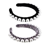 BIUDECO 2 pezzi Fascia per Capelli Donna con Perle Grandi Vintage Nero e Grigio Elegante Accessorio per Feste e Uso Quotidiano