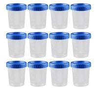 BIUDECO 25 Pezzi Bicchieri Dosatori Graduati in Pp da 120 Ml Tappo a Vite Blu, a Tenuta Stagna, per Campioni di Urina in Istologia e Patologia