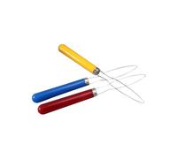 BIUDECO 3 Pezzi Dispositivo Aiuto Bottoni con Manico in Legno e Gancio in Acciaio Inossidabile Facile Usare per Fissare Bottoni Maniglia Ergonomica Modelli Giallo e Blu Portatile e
