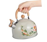 BIUDECO Bollitore da Cucina in Acciaio con Motivo Floreale Fischietto Integrato Manico Ergonomico Leggero e Portatile Facile da Pulire Adatto per Fornelli Gas e Elettrici Capacità Bocca