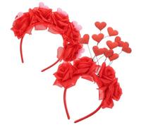 BIUDECO Cerchietti per Chioma San 2 Pezzi Copricapo d'Amore Rose Rosse e Cuori Fasce per Feste per Adulti per Feste e Foto Romantiche