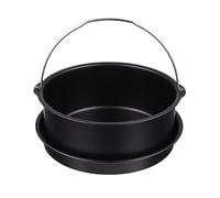 BIUDECO Set 2 Pezzi Accessori per Friggitrice ad Aria 3.5-5.2l in Acciaio al Carbonio con Leccarda per Pizza e Cestello per Dolci Antiaderente Nero