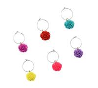 BIUDECO Set 6 Pezzi Marcatori Bicchieri Vino Anelli a Forma di Rosa in Pvc per Identificazione Bicchieri Durante Pranzi e Feste Colore Casuale