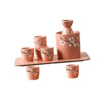 BIUDECO Set da Sakè Giapponese in Ceramica Rosa Bottiglia e 6 Tazze da Sakè Teiera Calda per Casa e Ristorante Design Elegante per Intrattenimento e Cultura Tradizionale