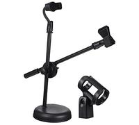 BIUDECO Supporto Microfono da Tavolo Regolabile e Telescopico con Base Rinforzata e Porta Smartphone Stand Desktop Multifunzionale per Registrazione Podcast e Live Streaming