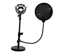 BIUDECO Supporto Microfono da Tavolo Regolabile in Metallo con Filtro Vento Stand per Microfoni Wireless e Cablaggio per Registrazioni Podcast e Streaming Live