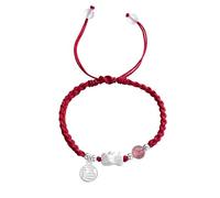 Biuhapiy Pi Xiu - Coppia di braccialetti con ciondolo e perline di quarzo fragola, unisex, regolabile, per uomini e donne