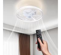 Biukis Ventilatore da soffitto a piedistallo per camera da letto: 3 colori di luci Ventilatore a vite regolabile e telecomando per cucina soggiorno garage Ventilador Techo