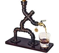 BIUMEICVIS Dispenser di whisky marrone con base in legno rosso-marrone - dispenser vintage in stile steampunk con tubo in silicone - regalo per uomini e bar di casa