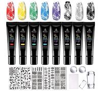 Biutee 5pcs Nail Art Stamping Piatti, Testina di Stampa in Silicone Sostituibile, Timbro, Semipermanente, French Unghie, 8 Colori Gel per stamping