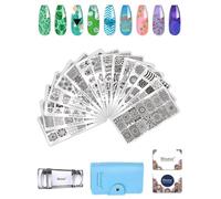 Biutee Kit Stampini Unghie, 15 Piastre con Timbro | Set con 15 piastre per stamping, timbro, raschietti e custodia: motivi vari per french, fiori, lettere e nail art
