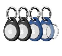 Biuupa 4 Pezzi Portachiavi AirTag - Porta Airtag per Apple, Chiavi Zaini e Animale in TPU Antiurto e Antigraffio con Cover Frontale, 360°Custodia AirTag, Mantiene Forte il Segnale-Nero+Blu