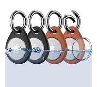 Biuupa 4 Pezzi Portachiavi AirTag - Porta Airtag per Apple, Chiavi Zaini e Animale in TPU Antiurto e Antigraffio con Cover Frontale, 360°Custodia AirTag, Mantiene Forte il Segnale-Nero+Marrone