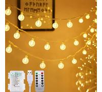 Biuyo Ghirlanda di 100 luci LED a forma di globo, 15 m, con telecomando, alimentazione USB o a batteria, 8 modalità, per interni ed esterni, per Natale, feste, camera da letto, balcone, gazebo,