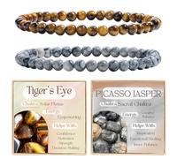 Bivei 2 Pezzi 4mm Bracciale Donna - Occhio di Tigre, Picasso Jasper - Bracciali con Elastico con Pietre Naturali, Gioielli con Perline Fatto a Mano per Yoga, Meditazione, Protezione e Regalo