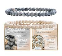 Bivei 2 Pezzi 4mm Bracciale Donna - Picasso Jasper, Giada Fossile Bianca - Bracciali con Elastico con Pietre Naturali, Gioielli con Perline Fatto a Mano per Yoga, Meditazione, Protezione e Regalo