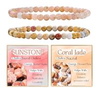 Bivei 2 Pezzi 4mm Bracciale Donna - Sunstone, Giada Corallo - Bracciali con Elastico con Pietre Naturali, Gioielli con Perline Fatto a Mano per Yoga, Meditazione, Protezione e Regalo