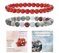 Bivei 2 Pezzi 6mm Bracciale Donna - Carneolo, Pietra di Sangue Africana - Bracciali con Elastico con Pietre Naturali, Gioielli con Perline Fatto a Mano per Yoga, Meditazione, Protezione e Regalo