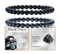 Bivei 2 Pezzi 6mm Bracciale Donna - Onice Nero, Obsidiana Nera - Bracciali con Elastico con Pietre Naturali, Gioielli con Perline Fatto a Mano per Yoga, Meditazione, Protezione e Regalo