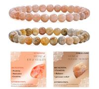 Bivei 2 Pezzi 6mm Bracciale Donna - Sunstone, Giada Corallo - Bracciali con Elastico con Pietre Naturali, Gioielli con Perline Fatto a Mano per Yoga, Meditazione, Protezione e Regalo